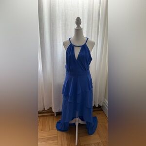 Laundry By Shelli Segal Blue Asymmetrical Ruffled Sundress